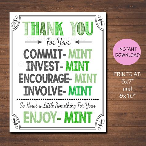 Thank You For Your Commit Mint Free Printable